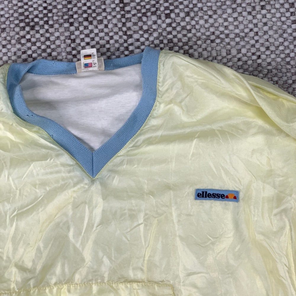 Ellesse Windbreaker Pullover Mens Medium Yellow Blue Vintage 80s V-Neck Jacket
